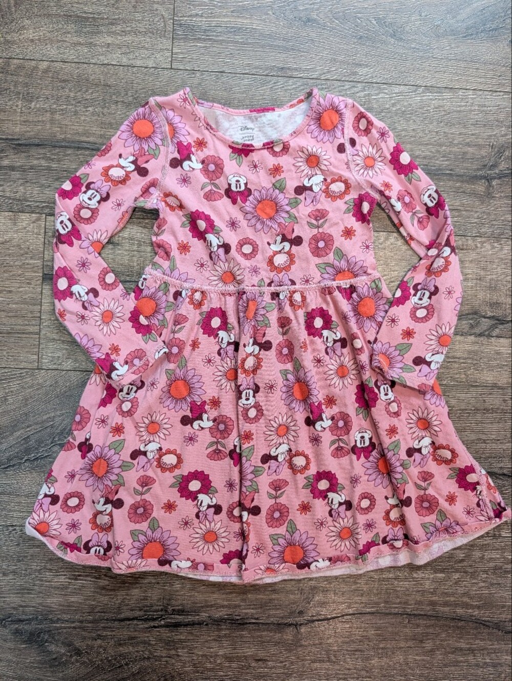 Disney Size 6 Minnie Mouse Dress Dusty Rose Pink Fall Long Sleeve 100% Cotton